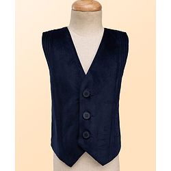 Babyhug Velour Woven Full Sleeves Polka Dot Printed 3 Piece Party Suits with Bow - Navy Blue