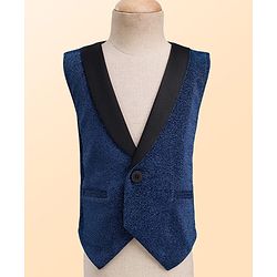 Babyhug Knit Full Sleeves Solid Color 3 Piece Party Suit with Bow - Blue