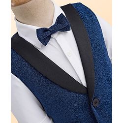 Babyhug Knit Full Sleeves Solid Color 3 Piece Party Suit with Bow - Blue