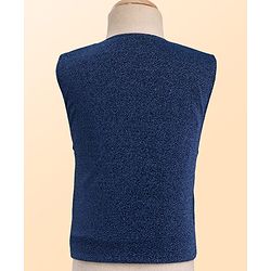 Babyhug Knit Full Sleeves Solid Color 3 Piece Party Suit with Bow - Blue