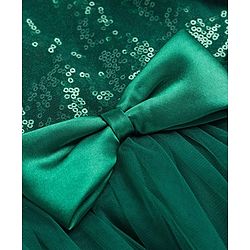 Babyhug Woven Frill Sleeves Mesh Party Dress With Sequin Detailing & Bow Applique - Green