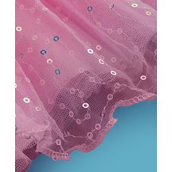 Babyhug Mesh Woven Full Sleeves Party Dress With Sequin Detailing & Bow Applique - Pink