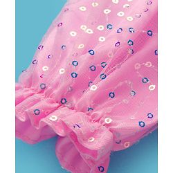 Babyhug Mesh Woven Full Sleeves Party Dress With Sequin Detailing & Bow Applique - Pink