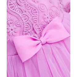 Babyhug Woven Half Puff Sleeves Party Frock With Bow Applique & Embroidery Detailing in Yoke - Lilac