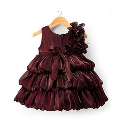 Babyhug Woven Sleeveless Frock With Floral & Bow Applique - Wine