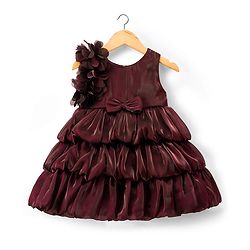 Babyhug Woven Sleeveless Frock With Floral & Bow Applique - Wine