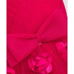 Babyhug 5 Layers Mesh Sleeveless Party Gown With 3D Flower Detailing & Bow Applique With Yoke Pleating - Red