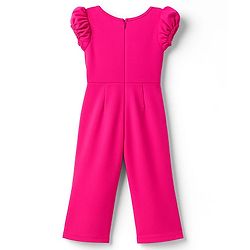 Babyhug Woven Half Sleeves Solid Colour Jumpsuit With Bow Applique - Fuschia