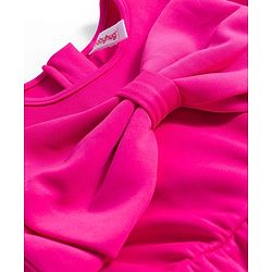 Babyhug Woven Half Sleeves Solid Colour Jumpsuit With Bow Applique - Fuschia