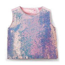 Babyhug Woven Sleeveless Mesh Top & Skirt Set With Sequin Detailing - Multicolour