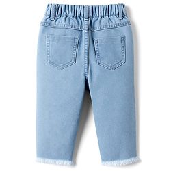 Babyhug Denim Washed Capri With Stretch & Star Applique - Light Blue