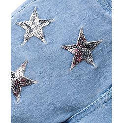 Babyhug Denim Washed Capri With Stretch & Star Applique - Light Blue