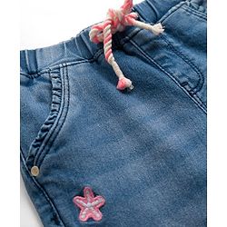 Babyhug Full Length Washed Denim Jeans With Stretch & Seahorse Embroidery - Light Blue