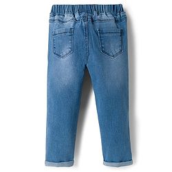 Babyhug Full Length Washed Denim Jeans With Stretch & Seahorse Embroidery - Light Blue