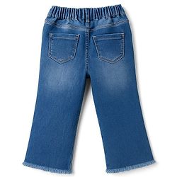 Babyhug Denim Full Length Flared Washed Jeans With Stretch & Butterfly Embroidery - Blue