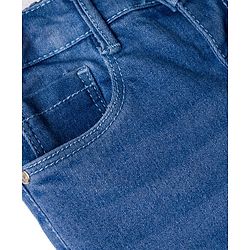 Babyhug Denim Full Length Flared Washed Jeans With Stretch & Butterfly Embroidery - Blue