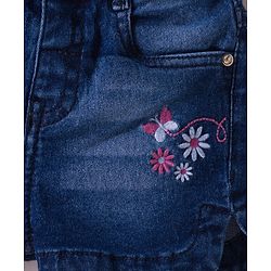 Babyhug Denim Mid Thigh Shorts With Floral Embriodery - Blue