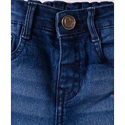 Babyhug Denim Mid Thigh Shorts With Floral Embriodery - Blue