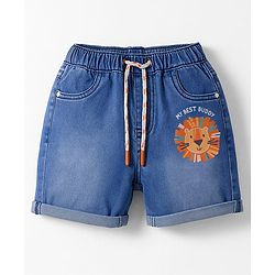 Babyhug Denim Mid Thigh Short With Stretch & Animal Print - Blue