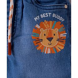 Babyhug Denim Mid Thigh Short With Stretch & Animal Print - Blue