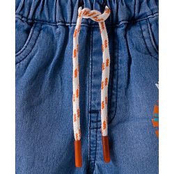 Babyhug Denim Mid Thigh Short With Stretch & Animal Print - Blue