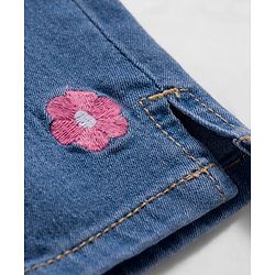 Babyhug Denim Capri With Stretch & Floral Embroidery - Blue