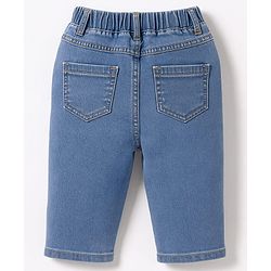 Babyhug Denim Capri With Stretch & Floral Embroidery - Blue