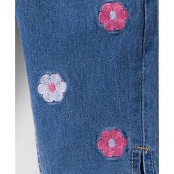 Babyhug Denim Capri With Stretch & Floral Embroidery - Blue