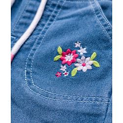 Babyhug Denim Full Length Jogger With Stretch & Floral Embriodery - Blue