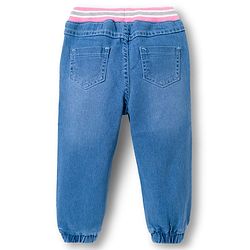 Babyhug Denim Full Length Jogger With Stretch & Floral Embriodery - Blue