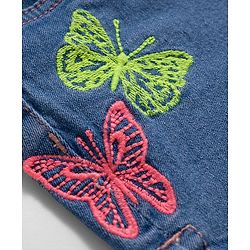 Babyhug Denim Mid Thigh Short With Butterfly Embriodery - Blue