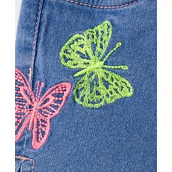 Babyhug Denim Mid Thigh Short With Butterfly Embriodery - Blue