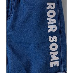 Babyhug Denim Mid Thigh Short With Stretch & Text Print - Navy Blue