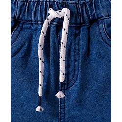 Babyhug Denim Mid Thigh Short With Stretch & Text Print - Navy Blue