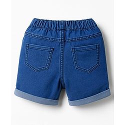 Babyhug Denim Mid Thigh Short With Stretch & Text Print - Navy Blue