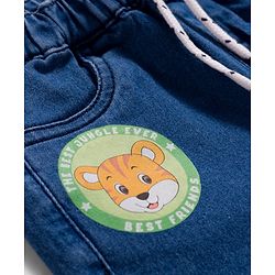 Babyhug Denim Mid Thigh Short With Stretch & Text Print - Navy Blue