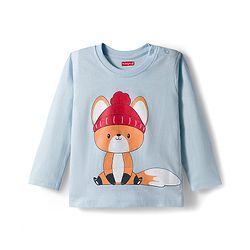 Babyhug 100% Cotton Knit Full Sleeves T-Shirts with Fox Graphic & Stripes Pack of 3 - Red Yellow & Light Blue