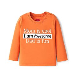 Babyhug 100% Cotton Knit Full Sleeves T-Shirt with Text Graphic - Orange