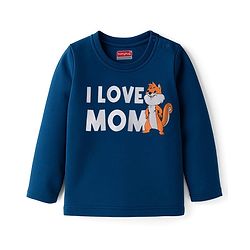 Babyhug 100% Cotton Knit Full Sleeves T-Shirt with Text Graphic - Navy Blue