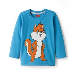 Babyhug 100% Cotton Knit Full Sleeves T-Shirt with Squirrel Graphic - Light Blue