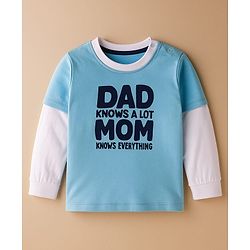 Babyhug 100% Cotton Knit Full Sleeves T-Shirt with Text Graphic - Light Blue