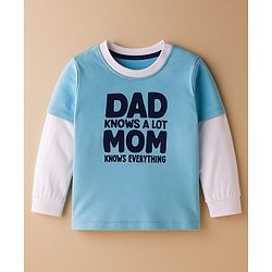 Babyhug 100% Cotton Knit Full Sleeves T-Shirt with Text Graphic - Light Blue