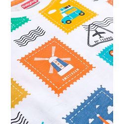 Babyhug 100% Cotton Knit Full Sleeves T-Shirt with Postcard Stamp Print - White