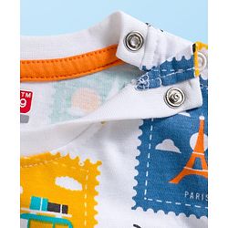 Babyhug 100% Cotton Knit Full Sleeves T-Shirt with Postcard Stamp Print - White