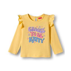 Babyhug 100% Cotton Knit Full Sleeves T-Shirts with Frill Detailing Floral Polka Dots & Text Print Pack of 3 - Yellow Navy Blue & Pink