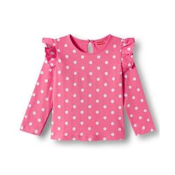 Babyhug 100% Cotton Knit Full Sleeves T-Shirts with Frill Detailing Floral Polka Dots & Text Print Pack of 3 - Yellow Navy Blue & Pink