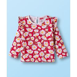 Babyhug 100% Cotton Knit Full Sleeves T-Shirts with Frill Detailing Polka Dots & Floral Print Pack of 3 - Red Yellow & White