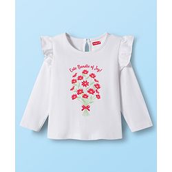 Babyhug 100% Cotton Knit Full Sleeves T-Shirts with Frill Detailing Polka Dots & Floral Print Pack of 3 - Red Yellow & White