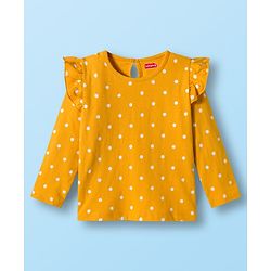 Babyhug 100% Cotton Knit Full Sleeves T-Shirts with Frill Detailing Polka Dots & Floral Print Pack of 3 - Red Yellow & White