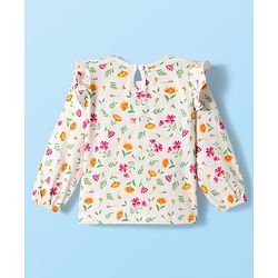 Babyhug 100% Cotton Knit Full Sleeves T-Shirts with Frill Detailing Floral & Glitter Print Pack of 3 - Pink Dark Red & White